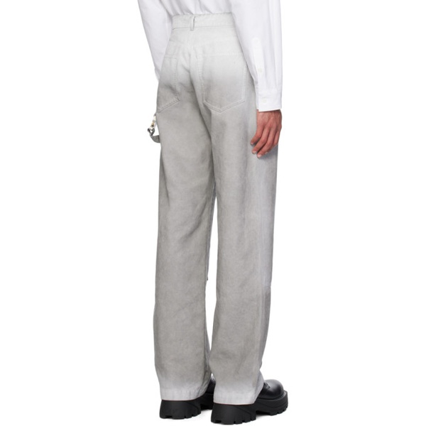  1017 ALYX 9SM White & Gray Overdyed Carpenter Trousers 241776M186005