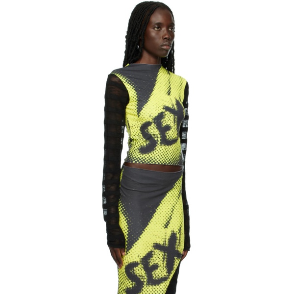  1XBLUE SSENSE Exclusive Green & Black Sex Long Sleeve T-Shirt 232432F110009