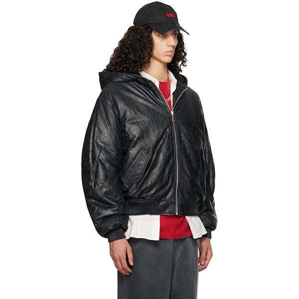  424 Black Padded Leather Jacket 241010M181001