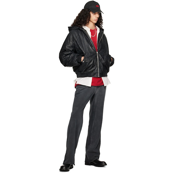  424 Black Padded Leather Jacket 241010M181001