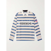 4SDESIGNS Rugby Appliqued Striped Lyocell and Linen-Blend Polo Shirt 1647597327903744