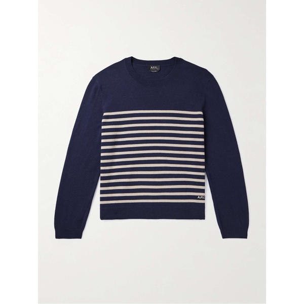  아페쎄 A.P.C. Matthew Striped Logo-Embroidered Cashmere and Cotton-Blend Sweater 1647597323956073