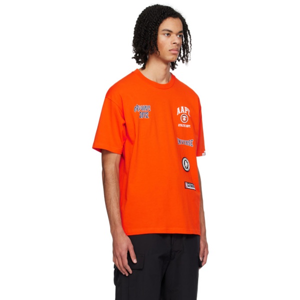 에이프 AAPE by A Bathing Ape Orange Printed T-Shirt 241547M213065
