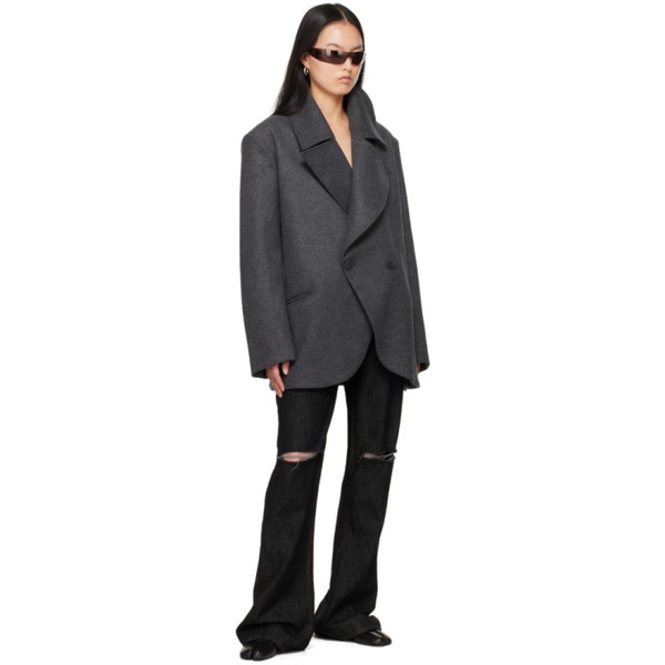  AARON ESH Gray Peaked Lapel Coat 241678F059000