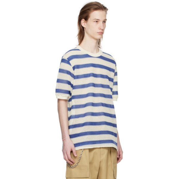  AFTER PRAY Blue & White Striped T-Shirt 241138M213049