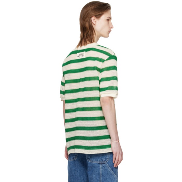  AFTER PRAY Green & White Striped T-Shirt 241138M213050