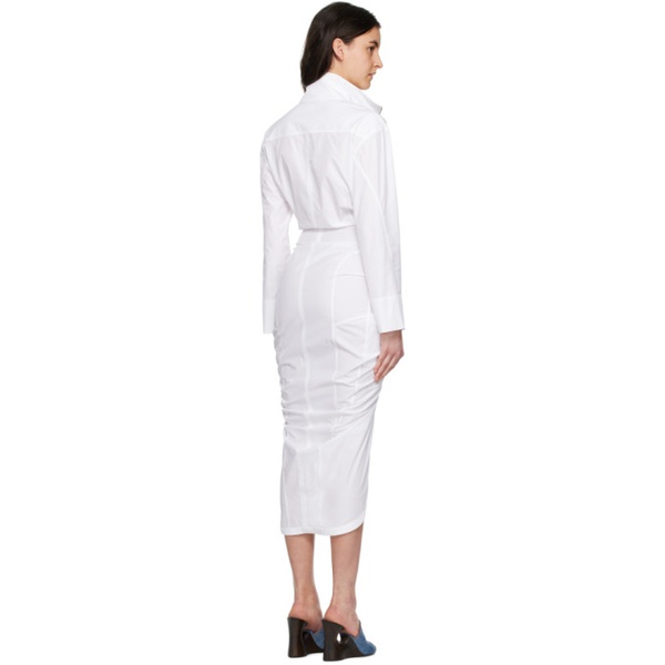  알라이아 ALAIA White Gathered Midi Dress 231483F054003