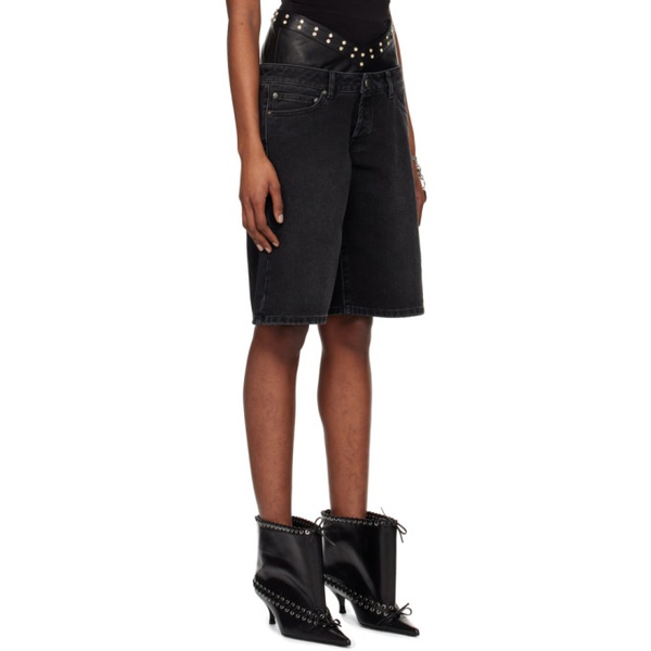  ALL-IN Black Double Denim Shorts 241098F088000