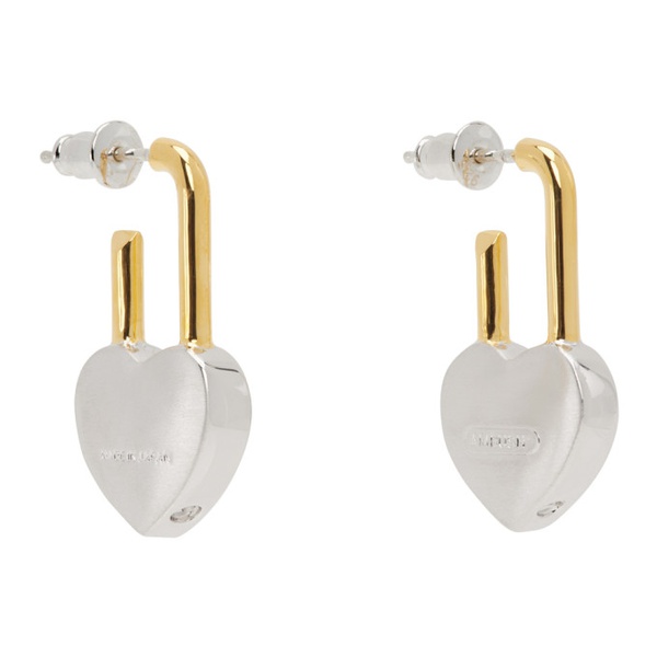  앰부쉬 AMBUSH Silver & Gold Small Heart Padlock Earrings 241820F022000