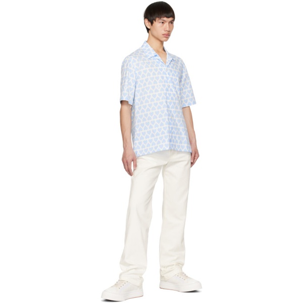  AMI Paris Blue & White Camp Collar Shirt 231482M192033