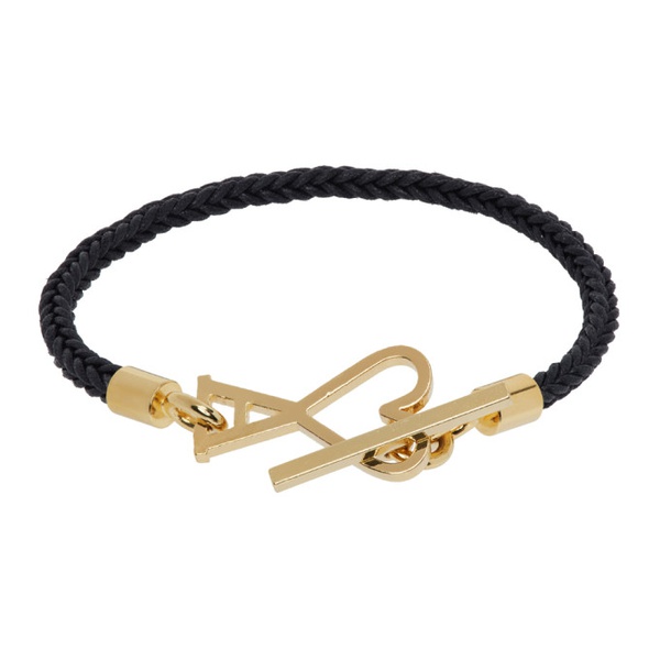  Ami Paris Black & Gold Ami de Coeur Cord Bracelet 241482M142002