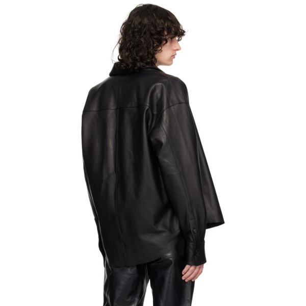  AMI Paris Black Embossed Leather Jacket 241482M192062