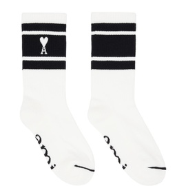 Ami Paris White & Black Ami de Coeur Striped Socks 241482F076004