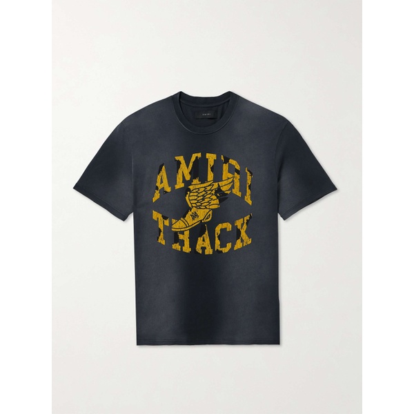  아미리 AMIRI Track Logo-Flocked Cotton-Jersey T-Shirt 1647597323692094