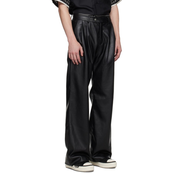  아미리 AMIRI Black Double Pleat Faux-Leather Trousers 232886M191006
