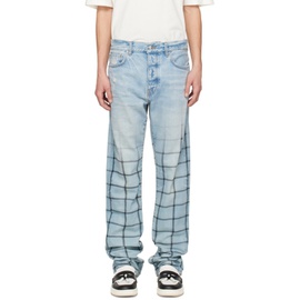 아미리 AMIRI Blue Faded Out Plaid Jeans 241886M186072