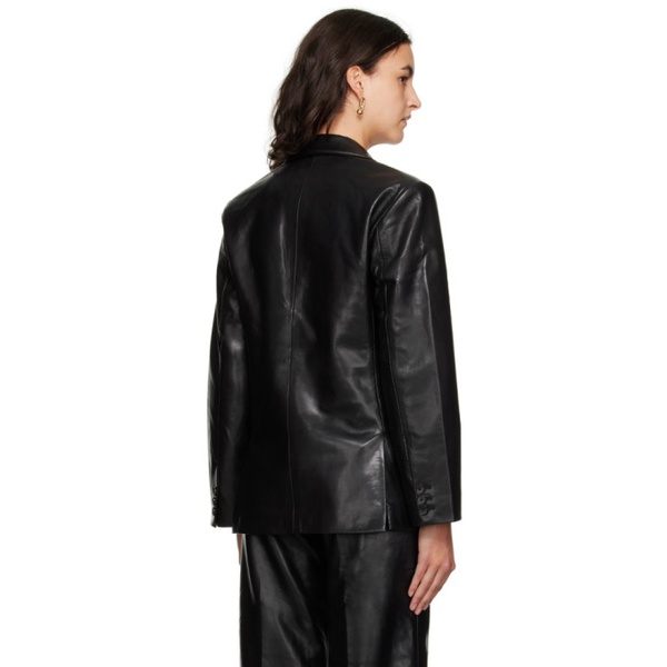  ANINE BING Black Classic Faux-Leather Blazer 232092F057020
