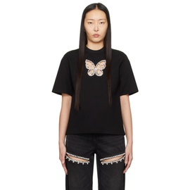 AREA SSENSE Exclusive Black Crystal Butterfly T-Shirt 241372F110005