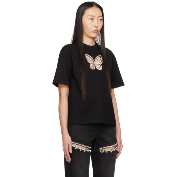  AREA SSENSE Exclusive Black Crystal Butterfly T-Shirt 241372F110005