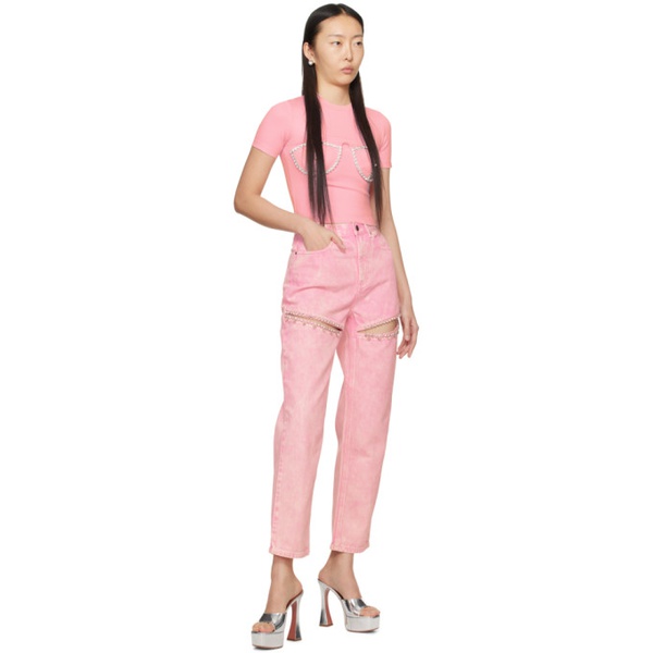  AREA Pink Crystal Slit Jeans 241372F069001
