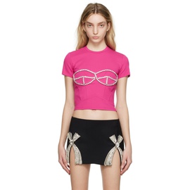 AREA SSENSE Exclusive Pink Crystal Bustier T-Shirt 231372F110015