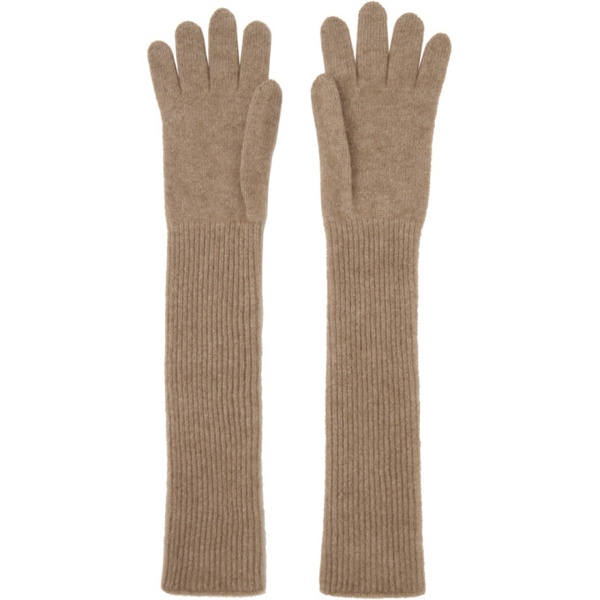  오라리 AURALEE Brown Baby Cashmere Knit Long Gloves 241484F012003
