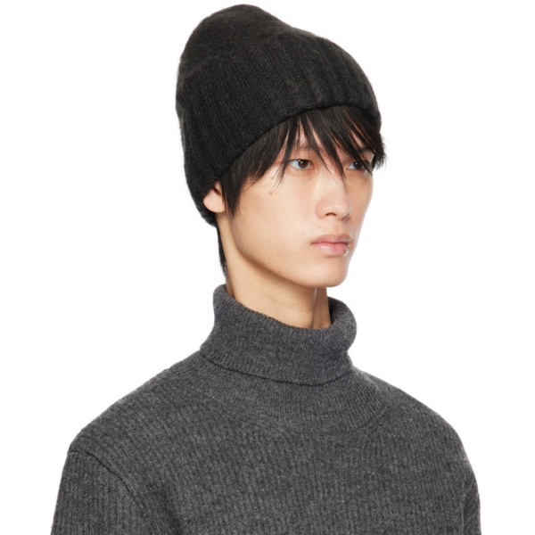  오라리 AURALEE Black Brushed Beanie 232484M138000