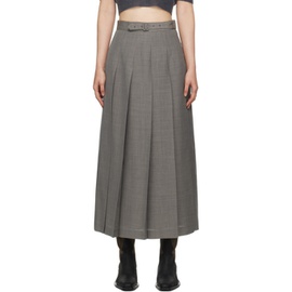 오라리 AURALEE Gray Pleated Midi Skirt 241484F092004