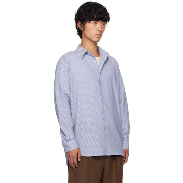  오라리 AURALEE Blue & White Wool Stripe Shirt 242484M192006