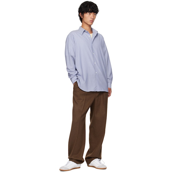  오라리 AURALEE Blue & White Wool Stripe Shirt 242484M192006