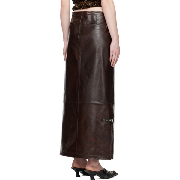 아크네스튜디오 아크네 스튜디오 Acne Studios Brown Long Leather Maxi Skirt 241129F093009