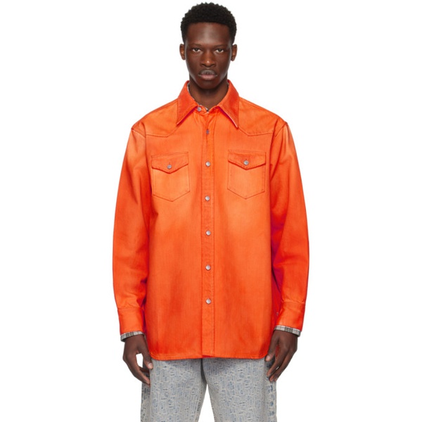 아크네스튜디오 아크네 스튜디오 Acne Studios Orange Faded Denim Shirt 241129M192012