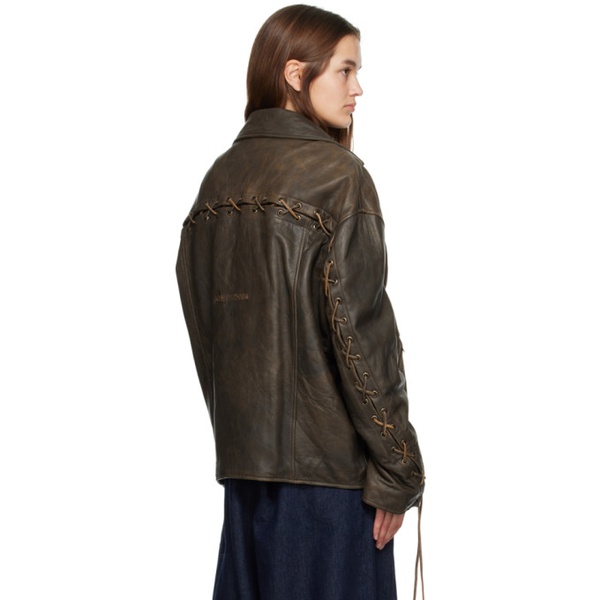 아크네스튜디오 아크네 스튜디오 Acne Studios Brown Laced Leather Jacket 232129F064015