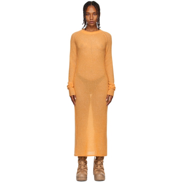 아크네스튜디오 아크네 스튜디오 Acne Studios Orange Metallic Thread Maxi Dress 222129F055006