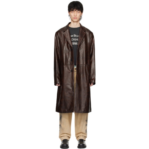 아크네스튜디오 아크네 스튜디오 Acne Studios Brown Single-Breasted Leather Coat 241129M181004