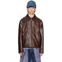아크네 스튜디오 Acne Studios Brown Zipper Leather Jacket 241129M181006