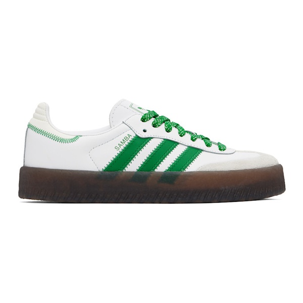 아디다스 아디다스 오리지널 Adidas Originals White & Green Sambae Sneakers 242751F128049