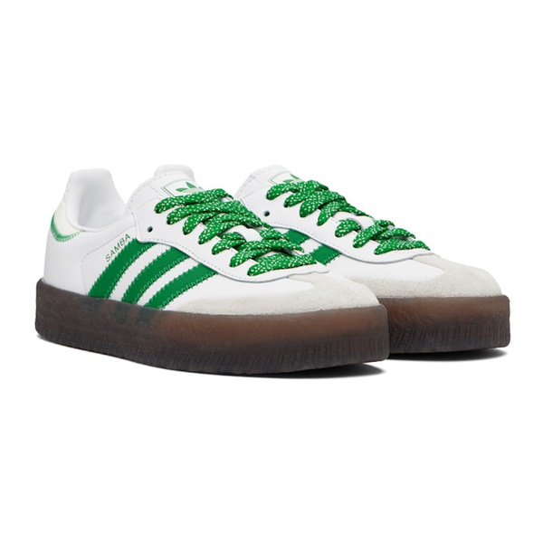 아디다스 아디다스 오리지널 Adidas Originals White & Green Sambae Sneakers 242751F128049