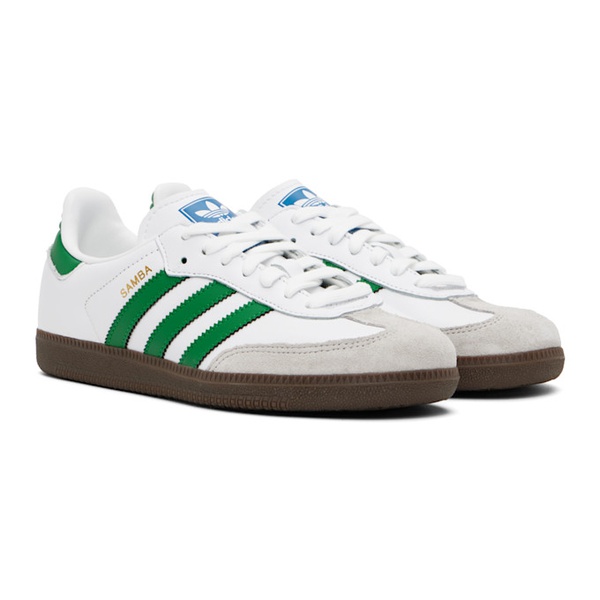 아디다스 아디다스 오리지널 Adidas Originals White & Green Samba OG Sneakers 242751M237023