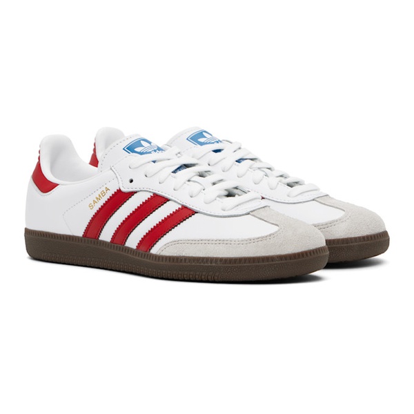 아디다스 아디다스 오리지널 Adidas Originals White & Red Samba OG Sneakers 242751M237024