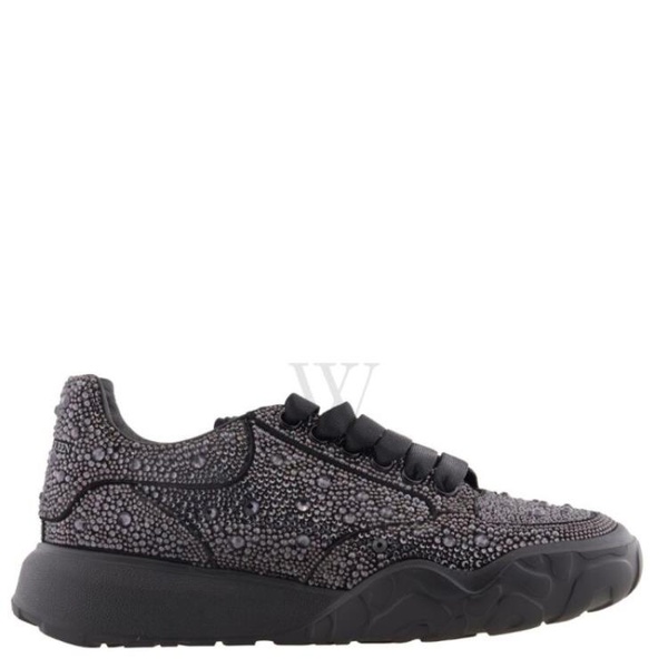 알렉산더 맥퀸 알렉산더맥퀸 Alexander McQueen MEN'S Black Rhinestone Embellished Low Top Court Sneakers 705119 WHCET 1000