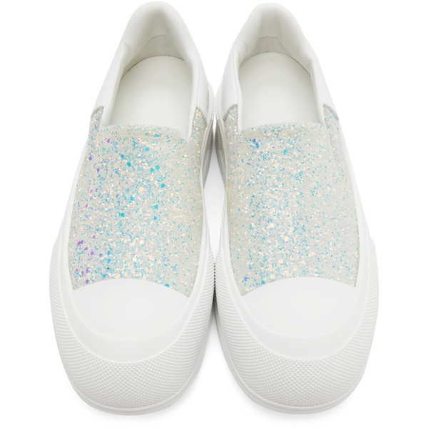 알렉산더 맥퀸 알렉산더맥퀸 Alexander McQueen White Glitter Slip-On Sneakers 221259F128044
