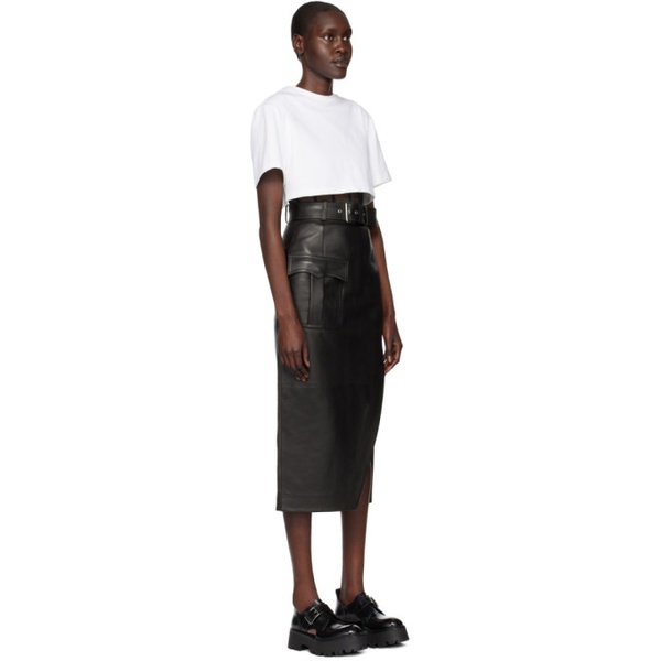 알렉산더 맥퀸 알렉산더맥퀸 Alexander McQueen Black Slashed Leather Midi Skirt 231259F092011