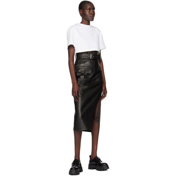 알렉산더 맥퀸 알렉산더맥퀸 Alexander McQueen Black Slashed Leather Midi Skirt 231259F092011