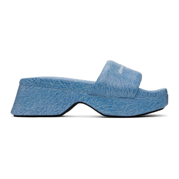 알렉산더왕 알렉산더 왕 Alexander Wang Blue Trompe Loeil Denim Goatskin Float Heeled Sandals 241187F125002