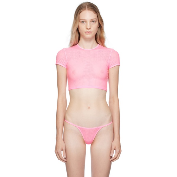 알렉산더왕 알렉산더 왕 Alexander Wang Pink Cropped T-Shirt 232187F110029