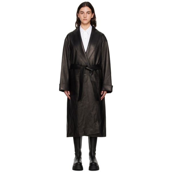 알렉산더왕 알렉산더 왕 Alexander Wang Black Shawl Leather Coat 232187F077000