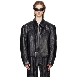 알렉산더 왕 Alexander Wang Black Belted Leather Jacket 241187M181001