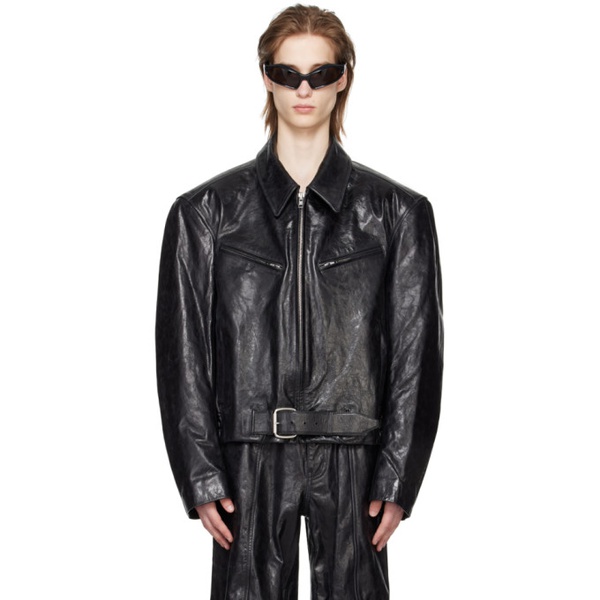 알렉산더왕 알렉산더 왕 Alexander Wang Black Belted Leather Jacket 241187M181001