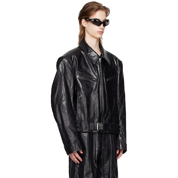 알렉산더왕 알렉산더 왕 Alexander Wang Black Belted Leather Jacket 241187M181001